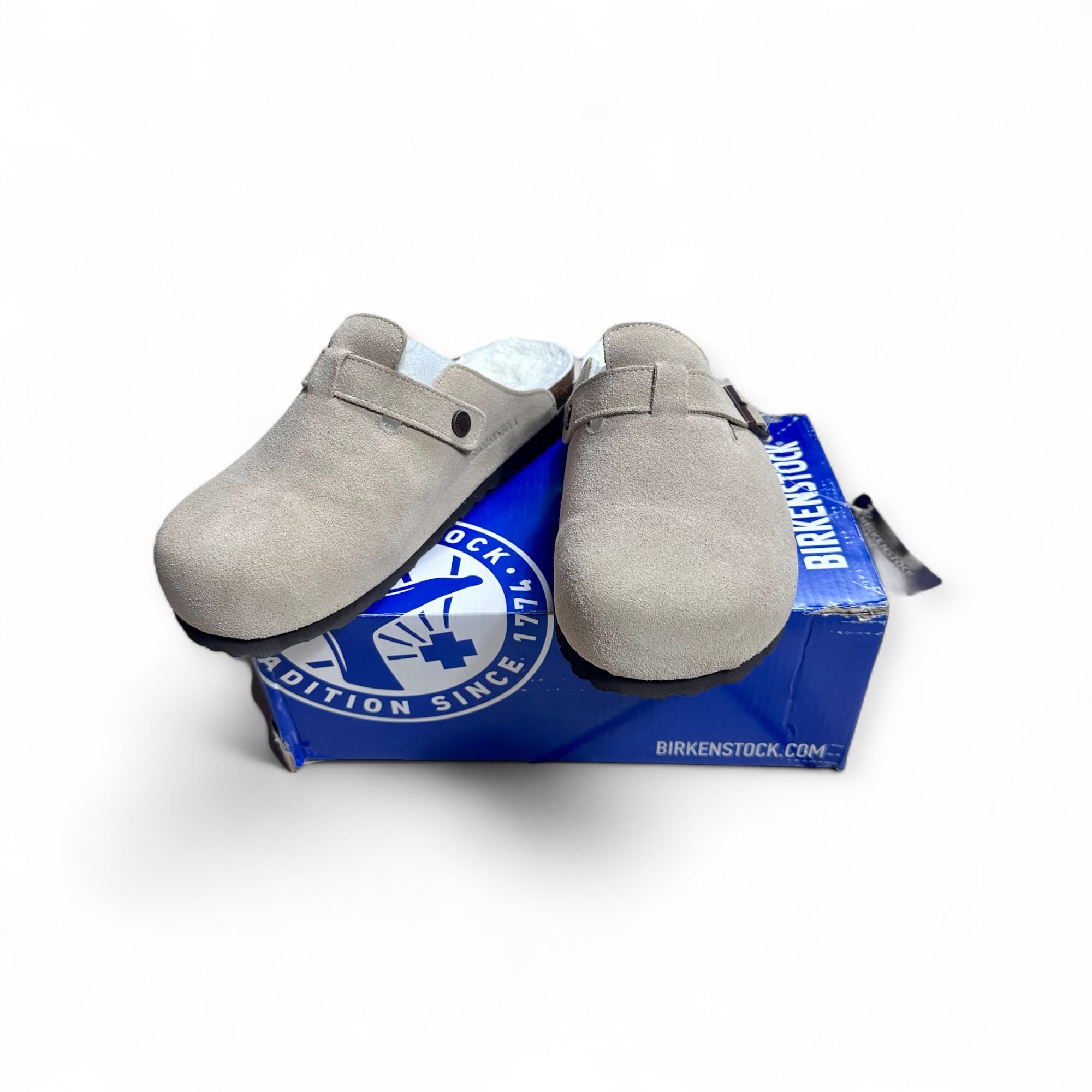 Birkenstock Boston Taupe – Sabots en Suédine avec Boucle | Confort & Style Unisexe 43 Neuve